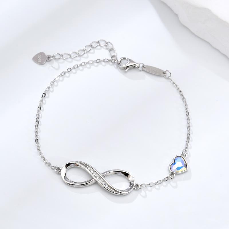 925 Sterling Silver Infinity Heart Bracelet with Crystal - Elegant Women's Jewelry Gift