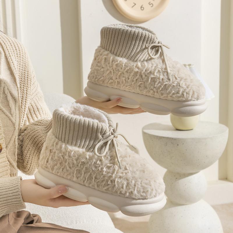 New Fluffy Strap Cotton Shoes Winter Velvet Cotton Slippers Outer Wear Cotton Boots Thick Sole High Heel