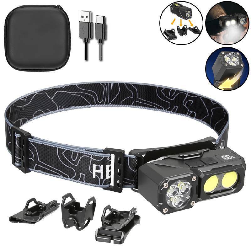 Sensor Headlamp with Hat Clip Type-C Rechargeable Led Headlight with Magnet Outdoor Camping Search Light Flashlight Bike Lantern
