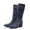 Denim Women's Shoes New Women's Boots Spring, Autumn, and Winter Boots Children's Zipper Mid Sleeve Boots Mid Heel