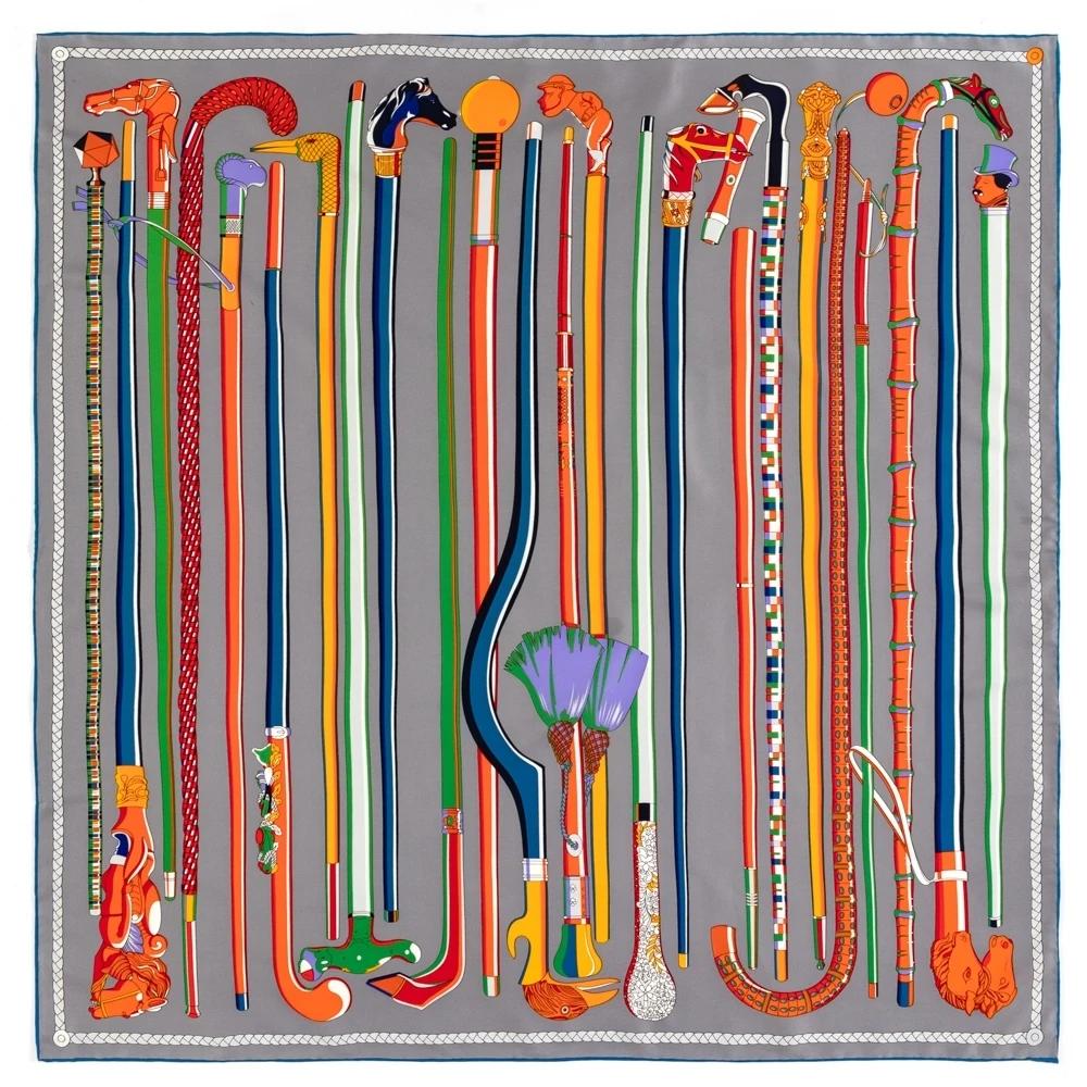 Manual Hand Rolled Twill Silk Scarf Women Mace Print Square Scarves Echarpes Foulards Femme Wrap Bandana Small Hijab 90CM