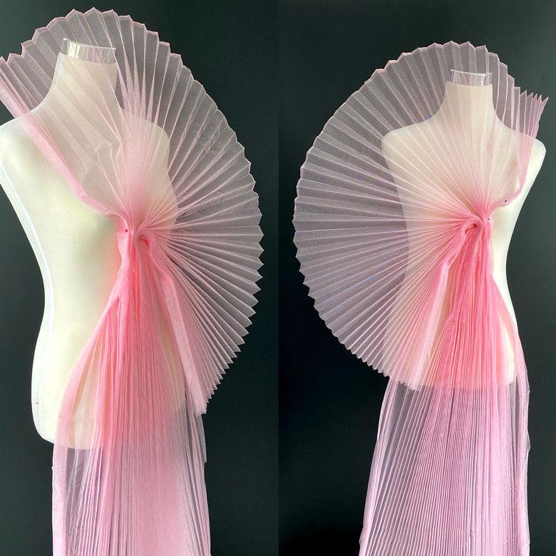 Graduated Designer Handmade Textured Stiff Net Yarn Pleated Fabric