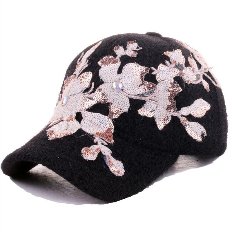 

Женская зимняя теплая модная кепка-утконос, бейсболка из полиэстера и плюша, с цветочным украшением из страз, не стираемая, неэластичная, без перьев Adjustable чёрный