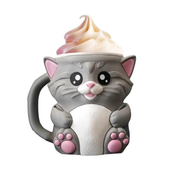 Cat Ice Cream Pint Holder with Spoon Reusable Pint Sleeve for Ice Cream Soda Beer Cans Holder Comfortable Grip Dessert Table Accessory