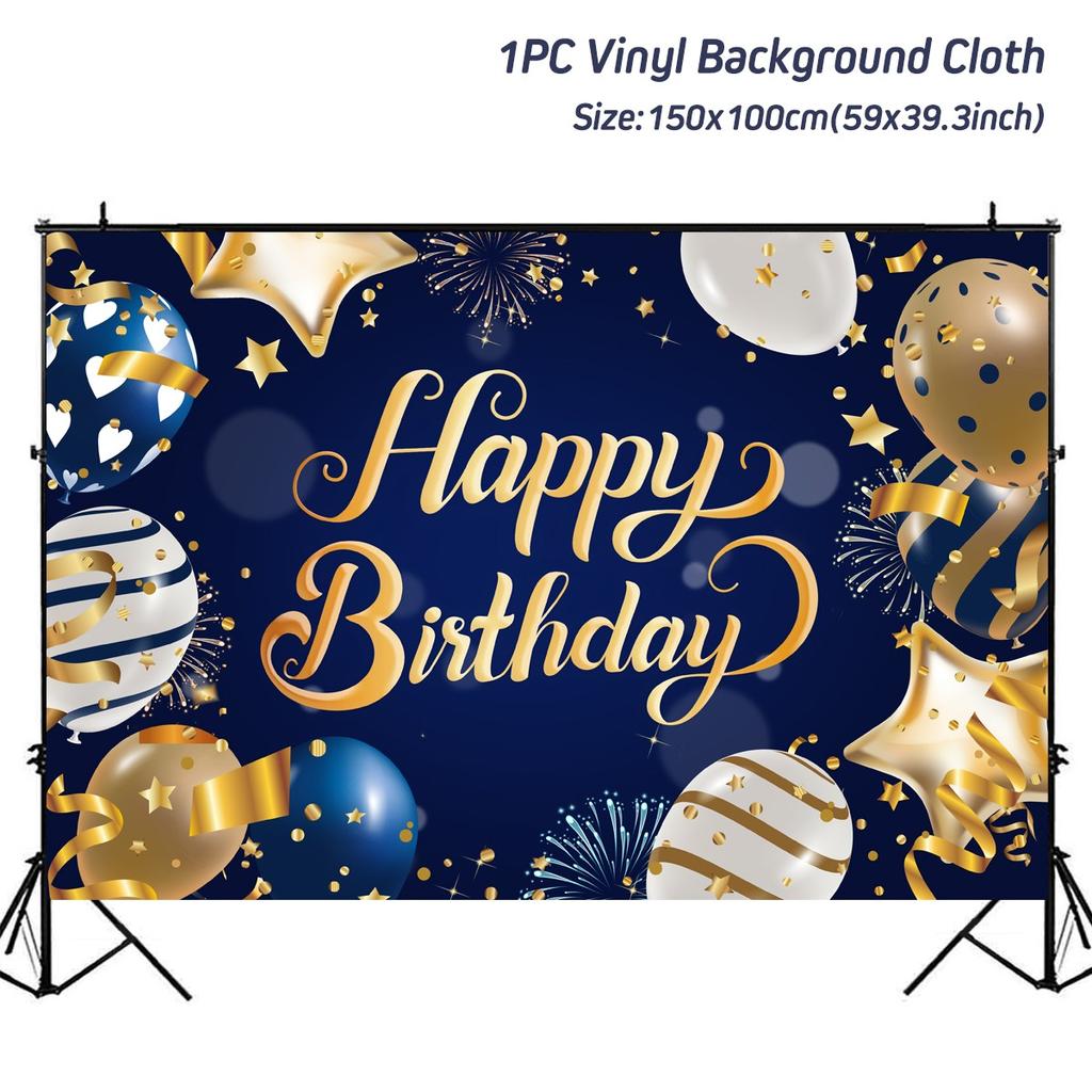 Gold Glitter Happy Birthday Party Backdrop For Photo Black  Happy Birthday Adult Theme Party Decoration Supplies DIY Backdrops
