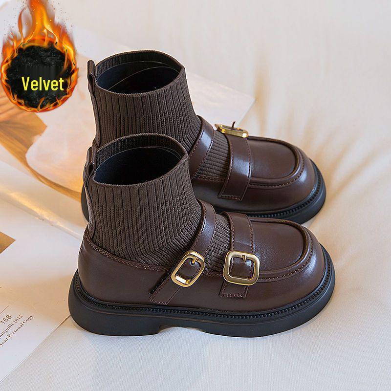 

Девичьи черные кожаные сапоги принцессы: Ботинки Мартина в британском стиле на мягкой подошве для осени и зимы 2025 27 - 17.0cm