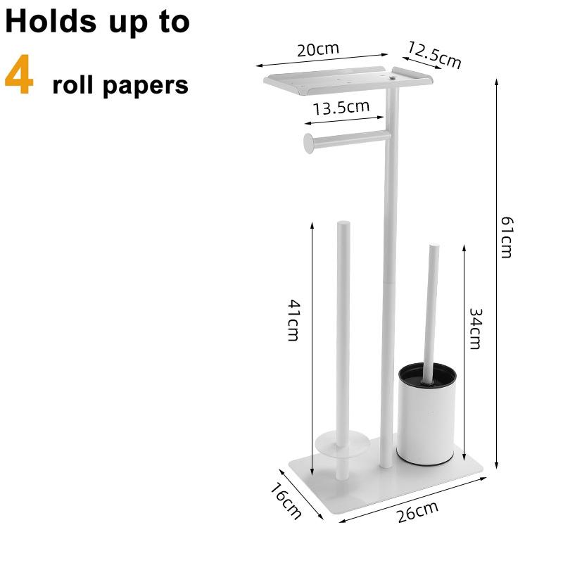 Floor-Standing Bathroom Tissue and Brush Holder with Vertical Storage Rack
