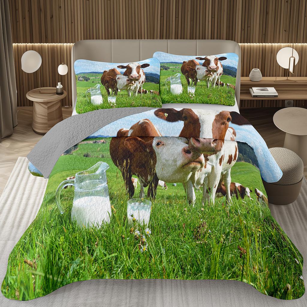 Cute Milk Cow Bedspread Cartoon Wildlife Coverlet Twin King Western Farm Animal Print Quilt Set For Kids Boys Girl Bedroom Decor