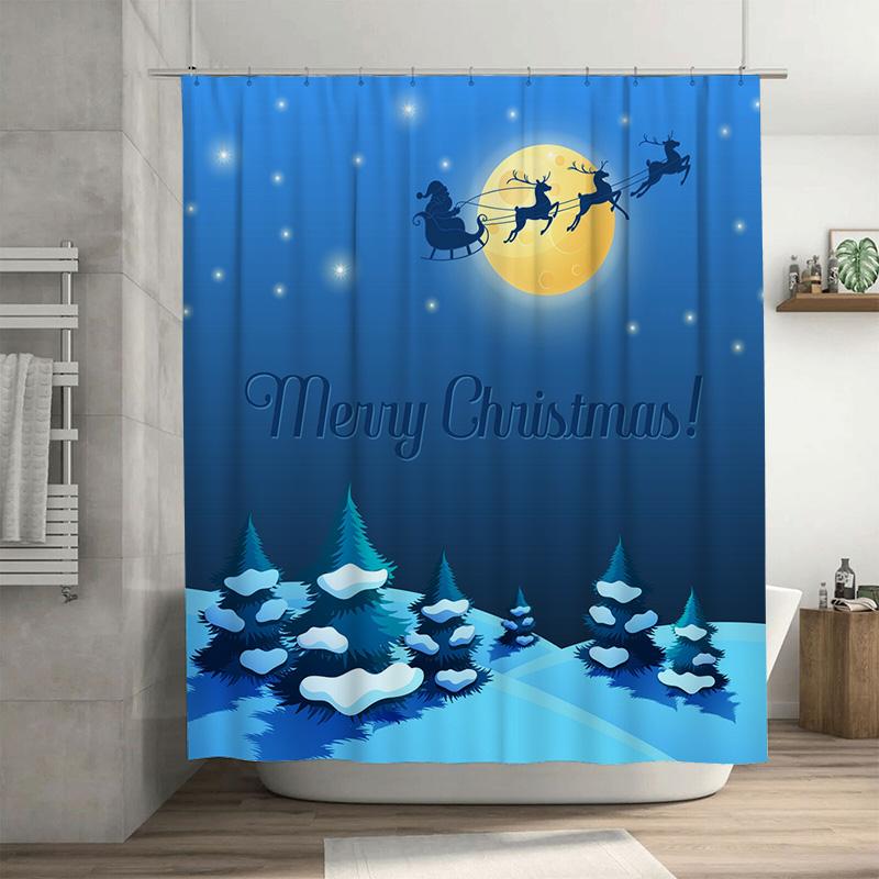 

Tu Christmas Shower Curtain Festive Holiday Trees Snowflake Winter Forest Backdrop Waterproof Decor For Bathroom W60H190(CM)-1 Pcs