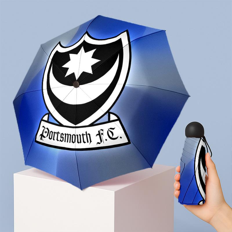Portsmouth FC Mini 5 Fold Pocket Umbrella Compact Lightweight Anti UV Rain Sun Protection Umbrella Portable Travel Umbrella
