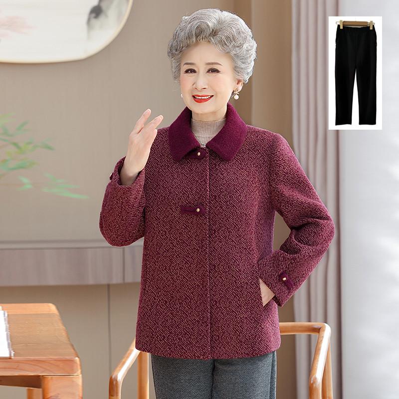 Grandma's New Spring Wool Coat for Elderly Women - Stylish Autumn and Winter Wear