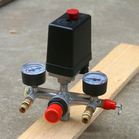 Precise 90-120PSI Pressure Switch Manifold Regulator Gauges Good Sealing Metal Construction Pressure Control Safety Valve