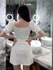 Rückenfreies Rüschenkleid für Damen im Sommer 2024 – Sexy Promi-V-Ausschnitt, kurzärmliger, enger Hüftrock