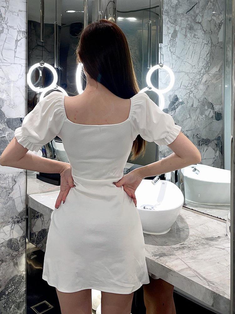 Rückenfreies Rüschenkleid für Damen im Sommer 2024 – Sexy Promi-V-Ausschnitt, kurzärmliger, enger Hüftrock