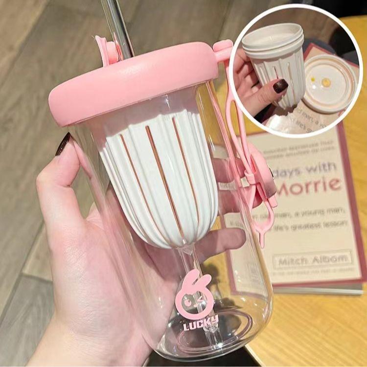 

Милая кружка для цветочного чая большой вместимости, мультяшная стеклянная чашка, чашка для заваривания напитков, офисная домашняя портативная чашка для двойного питья 500ml