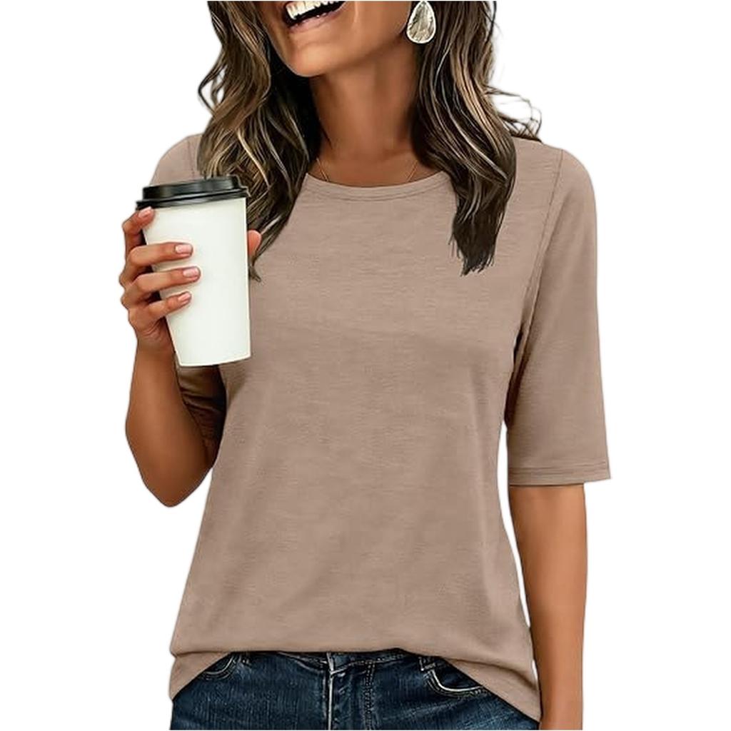Women's Fashionable Casual Round Neck Solid Color Pullover Top