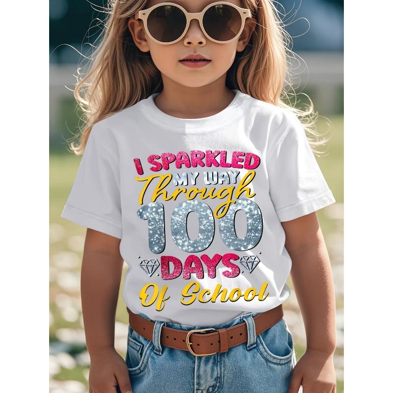 European sizes 100 Days of T-Shirt - Funny  I Shone  Celebration Short Sleeve Top with Number 100 - Round Neck Summer Outfit for 100th Day & Events 98cm белый