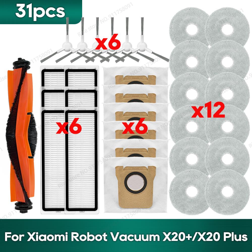 Compatible for Xiaomi X20 Plus / X20+, Xiaomi X10 Plus / X10+ Accessories Bags Hepa Filter Mop Cloth Main Side Brush Parts