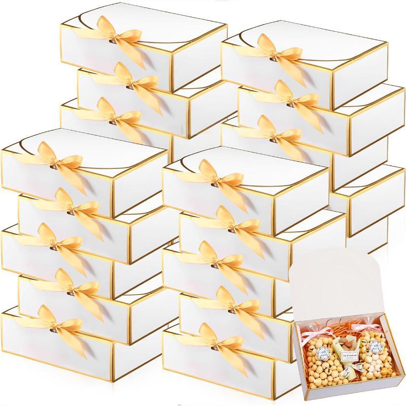 Paper Gift Boxes 5Pcs with Delicate Bow Ribbon Portable for Birthday Wedding Party Candy Snack Storage