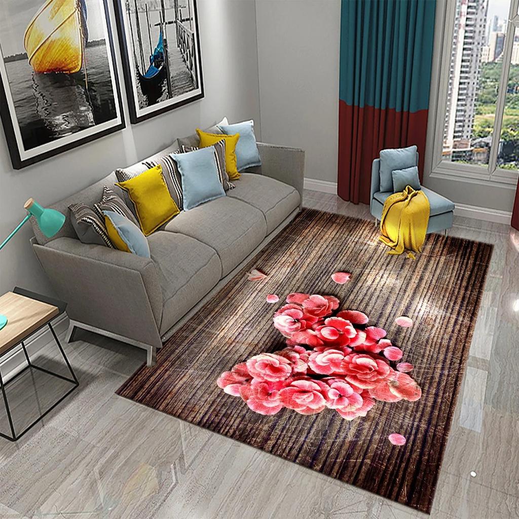 3D Růžový Květinový Koberec Do Obývacího Pokoj Velký Koberec Dekorace Ložnice Podložka Chodba Rohožka Vstupní Rohožka Koupelna Protiskluzová