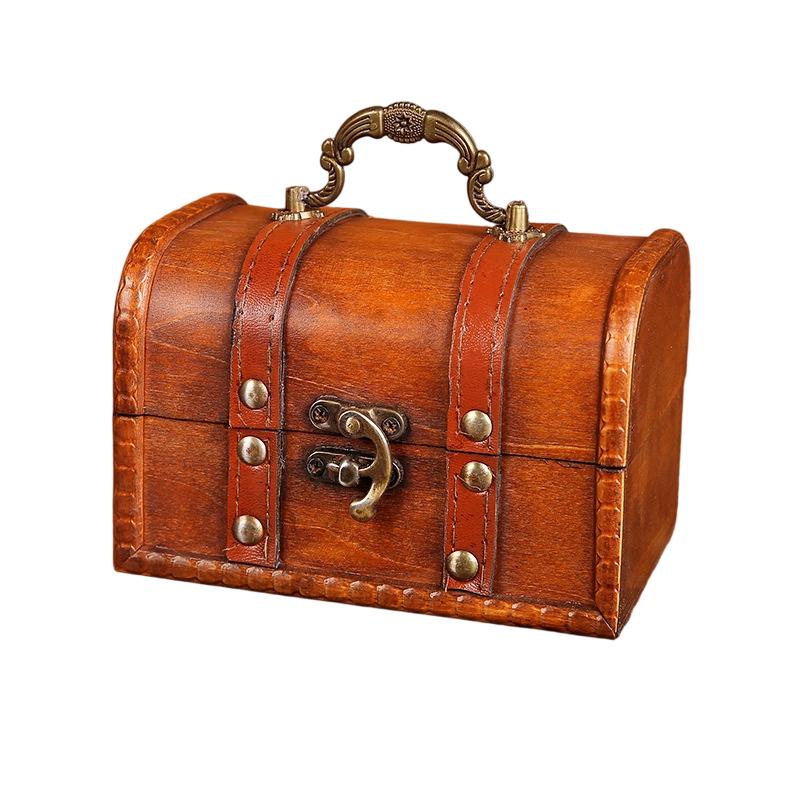 Vintage Small Handmade Wooden Rectangle Box Lock Loose Change Coins Children s Treasure Points Cards Desktop Storage 15*10*10cm
