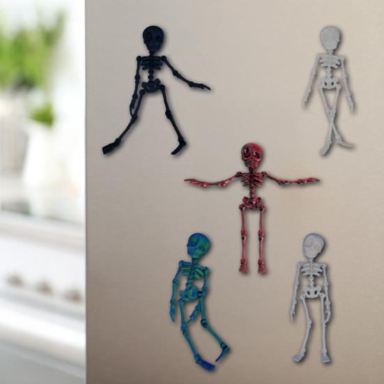 Poseable Skeleton Fridge Magnet 3D Printed Articulated Full Body Skeleton with Movable Joints Halloween Mini Skull Fridge Magnets for Home Decor