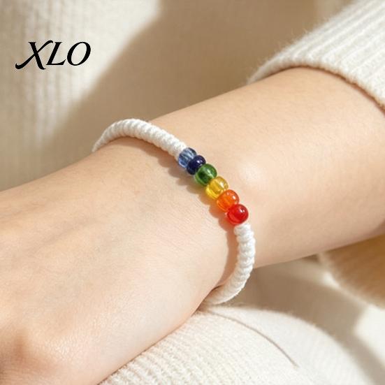 Soft Skin Friendly Bracelet Rainbow Beads for Men Women, Handmade Boho Stackable Cord Braided String Bracelet, Adjustable Woven Rope Wristband