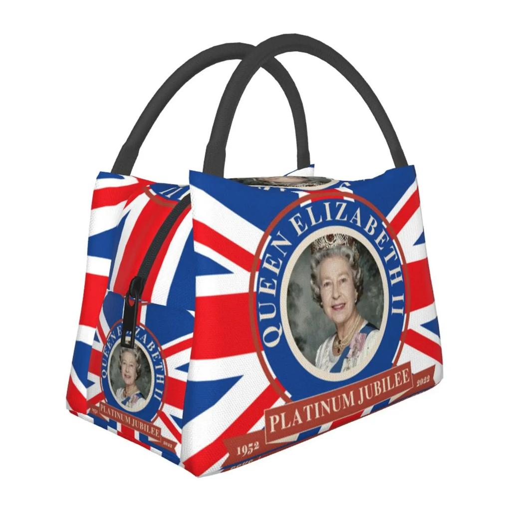 Queen Elizabeth II Flag Insulated Lunch Bag Amulet Cooler Thermal Lunch Tote Office Picnic Travel