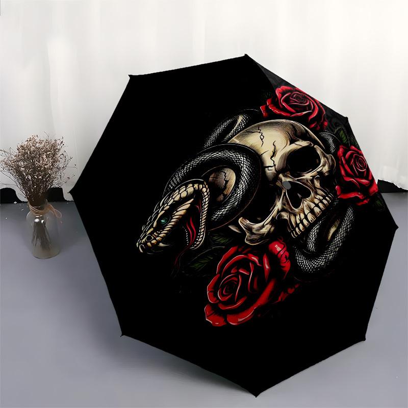 1pc Skull and Snake with Roses Umbrella with Plastic Handle, Suitable for All Seasons Outdoor PT385