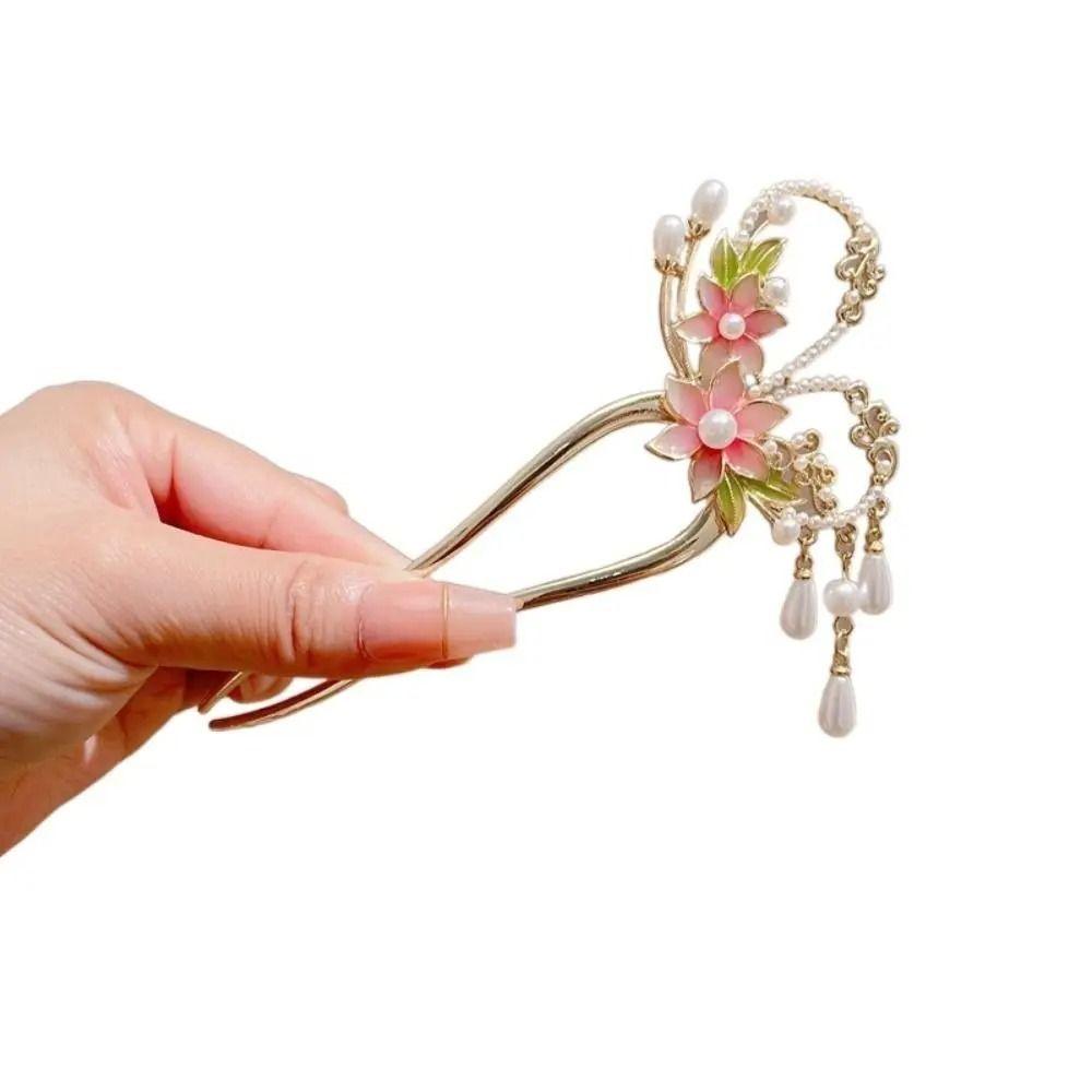Classical U Shape Hair Fork Vintage Chinese Hair Clip Pearl Tassel Hair Stick Gifts