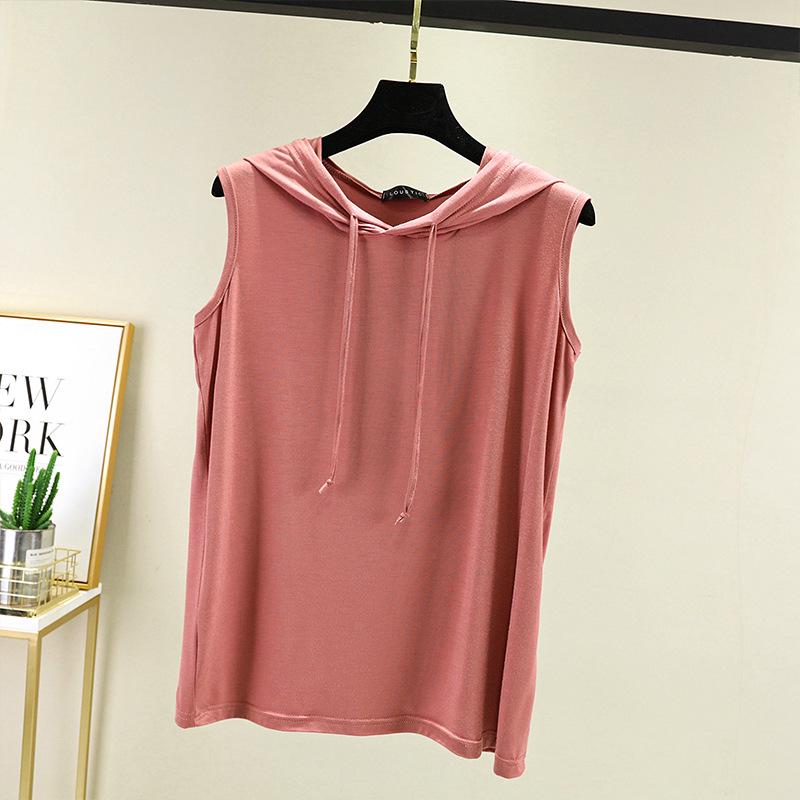 Spring Summer Women's Sleeveless Modal Vest Hooded Sweatshirt - Plus Size Slimming Loose Fit