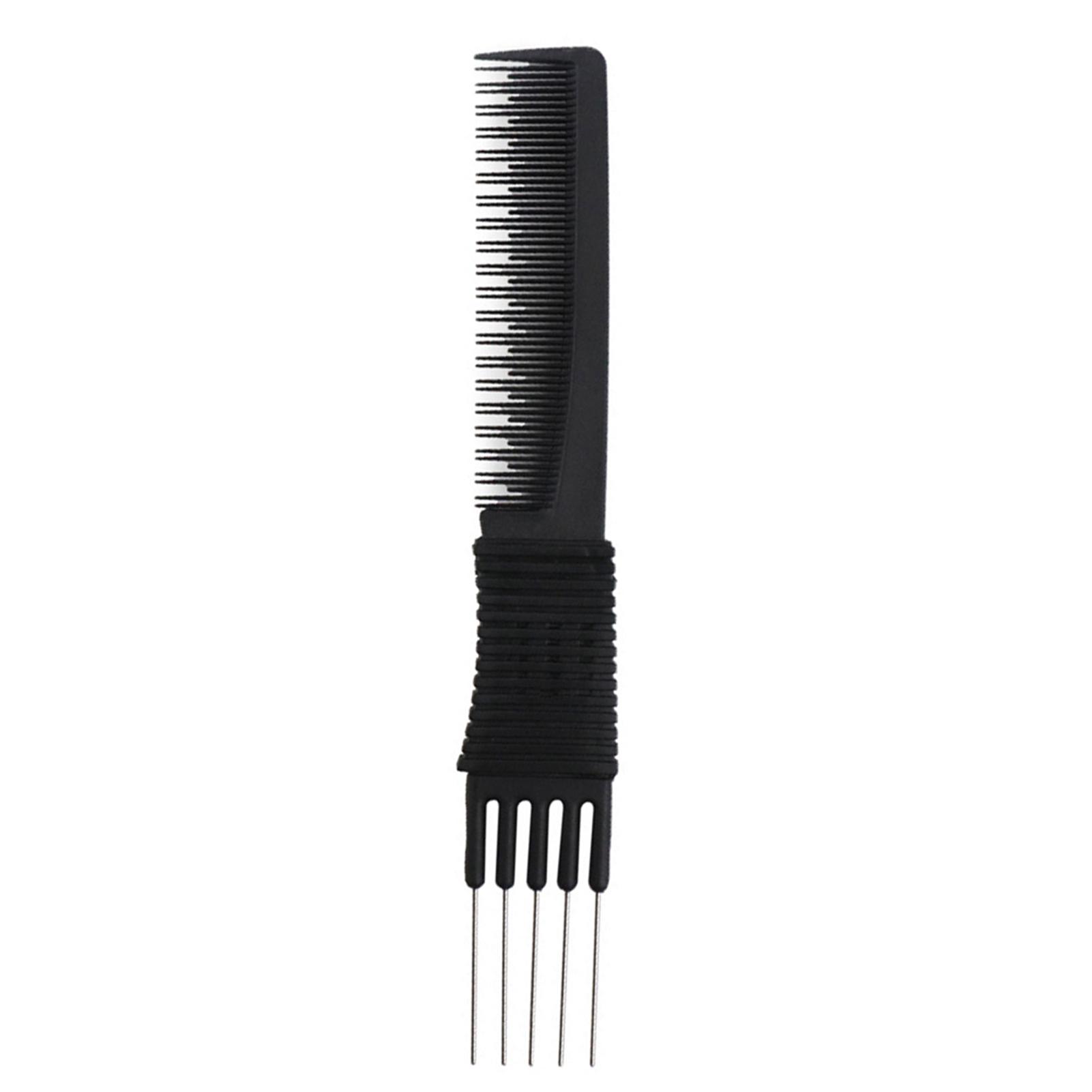 Carbon Combs with 5 Steel Tails Anti Static Heat Resistant Teasing Comb for Hair Salon or чёрный