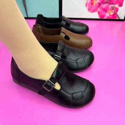 Mom Shoes 2025 Spring New Soft Surface Beef Tendon Soft Sole Retro Middle-aged and Elderly Single Shoes Women's New Flat Bottom Women's Leather Shoes