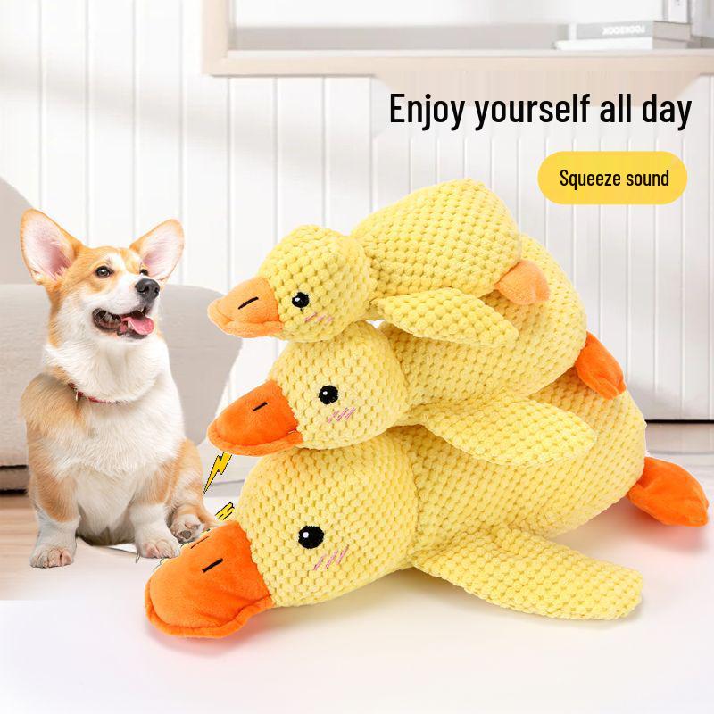 Plush Yellow Duck Dog Toy: Squeaky, Bite-Resistant Teething Companion for Puppies and Dogs