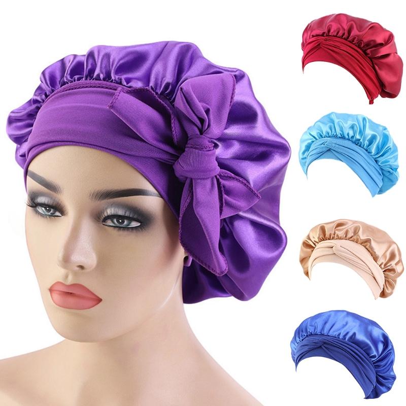 Sleep Cap Satin Bonnet Night for Head Cover Wide Elastic Band Sleeping Soft Adjustable Ribbon Strap Hair Turbans for Wom