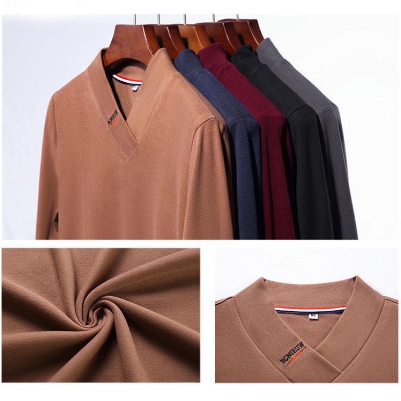 Winter Men's Long-sleeved T-shirt Sweater Double-faced Fleece Solid Color Warm Bottoming Shirt Half High Collar