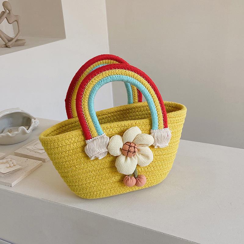 Dětský koš Duha a mrak: Tkaná bavlněná šňůra kabelka & Narozeninový suvenýr