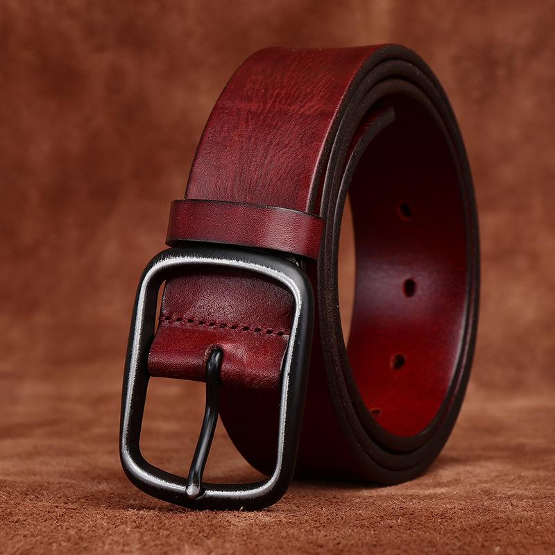 Pánský pásek sepraný Vintage nouzový emboss Pravá kůže Cattlehide Univerzální Neformální džíny Pásek se špendlíkovou přezkou Pánské