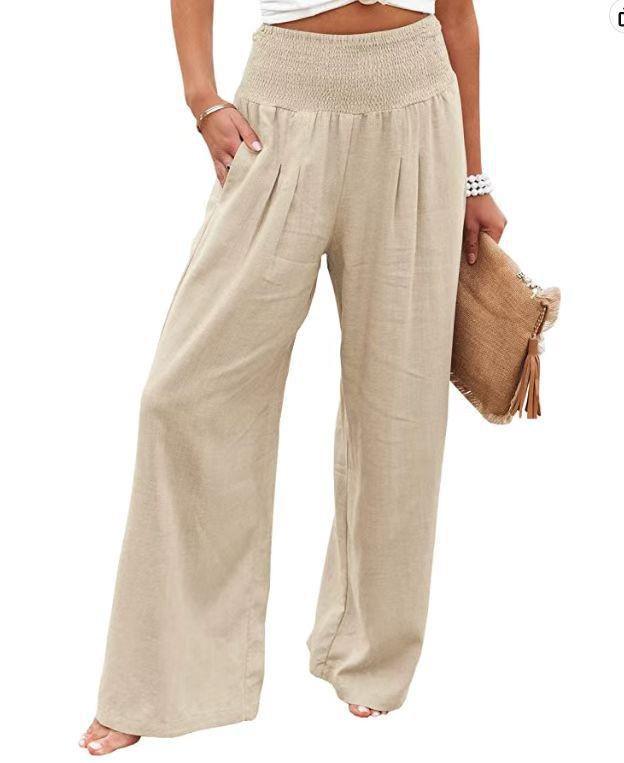 2026 Spring/Summer Women's Casual Loose Cotton Ruched Distressed Mid-rise Pants