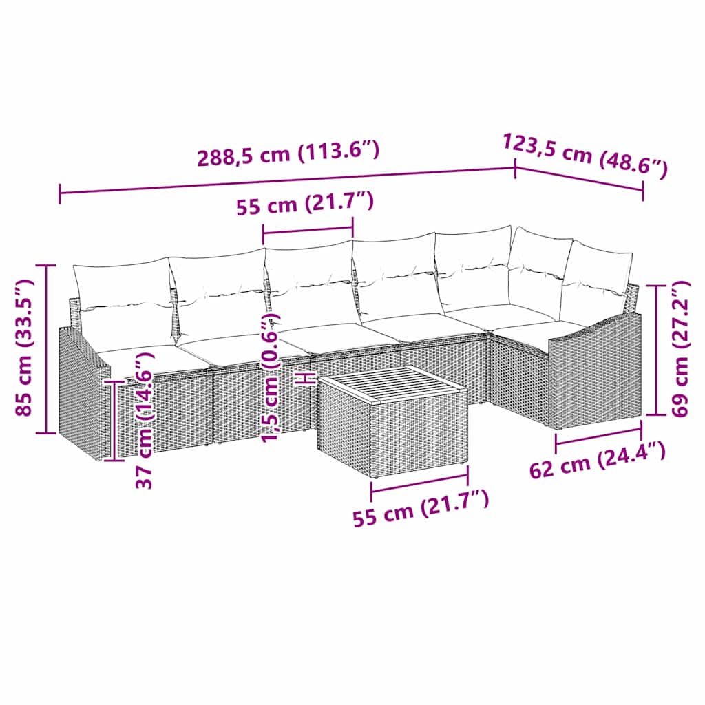 7 Piece Grey Poly Rattan Garden Sofa Set with Storage