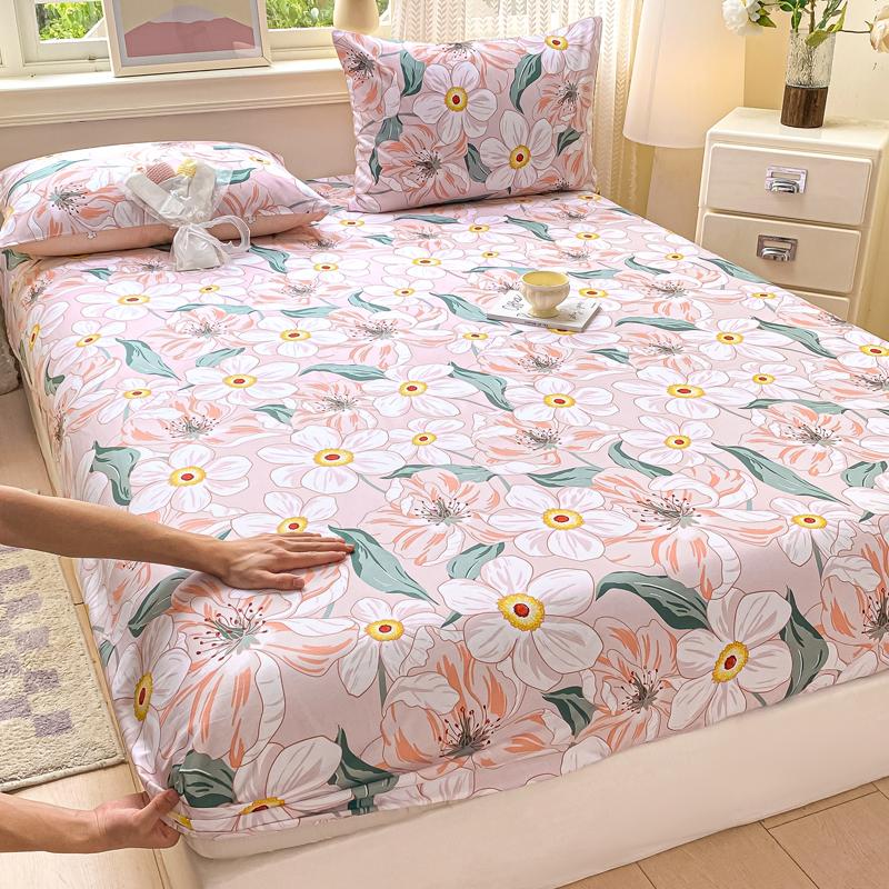 100% Cotton Bed Sheets Flower Printed Fitted Bed Sheet On Elastic Single/Queen/King Pure Cotton Bedsheets Sabanas Matrimoniales