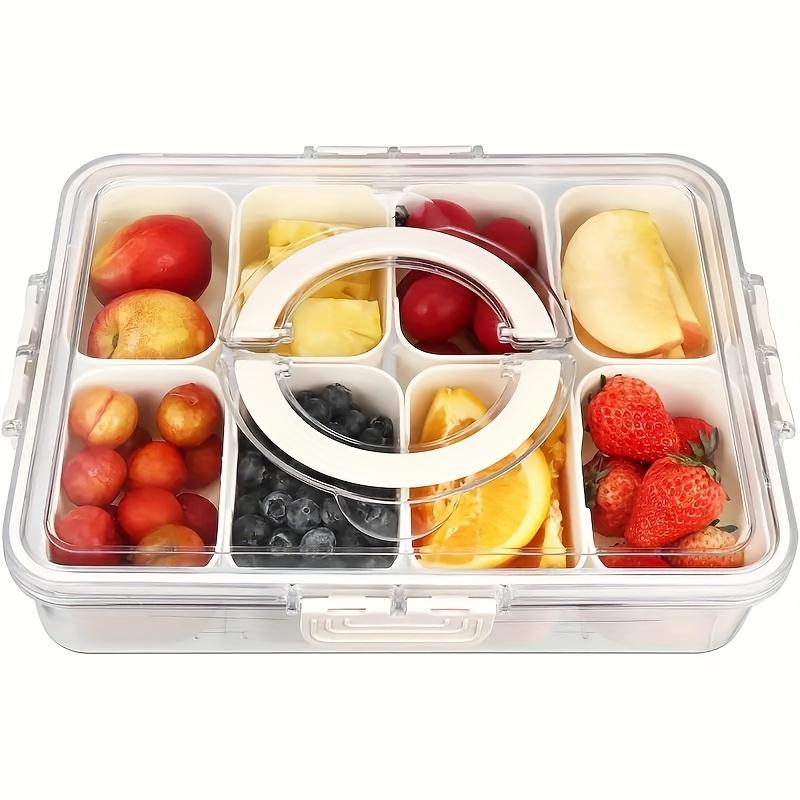 8 Grids Snack Container with Leak-Proof Lid & Handle - Portable Square Party Tray for Travel, Office, School, BBQs - Outdoor-Safe Snack Tray