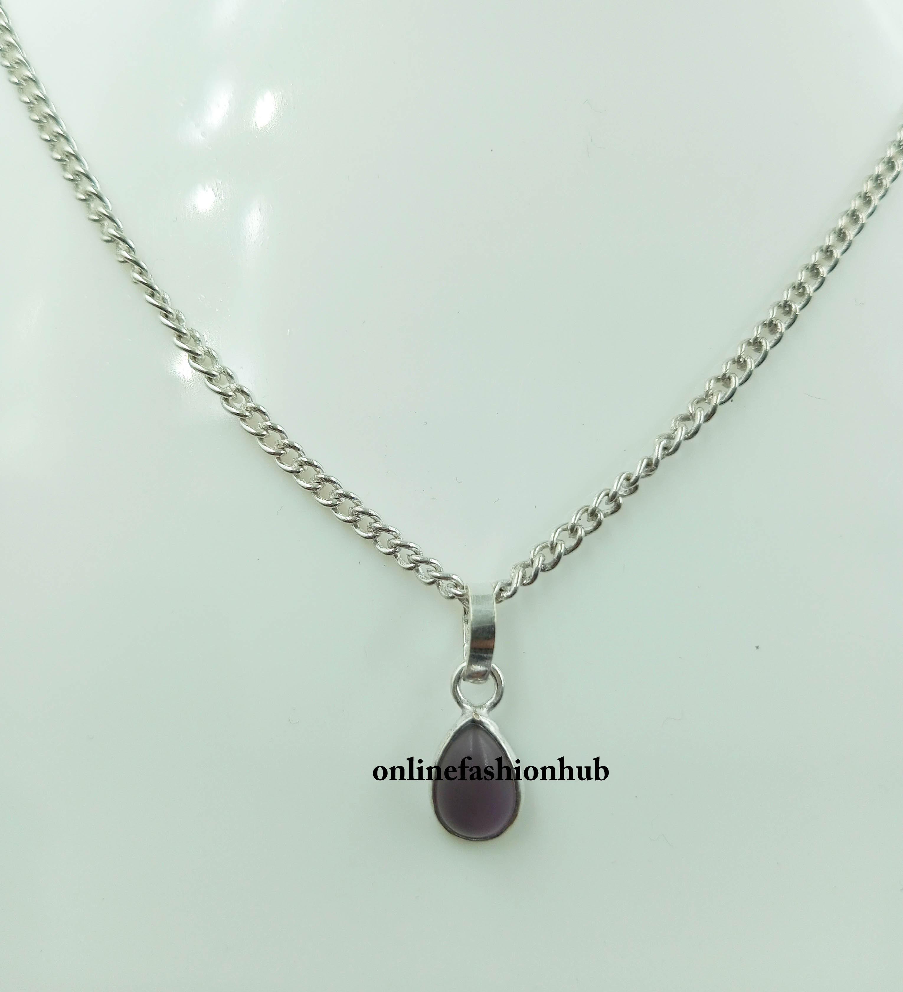 

Amethyst Gemstone 925 Sterling Silver Plated Pear Shape Pendant With Chain Jewelry
