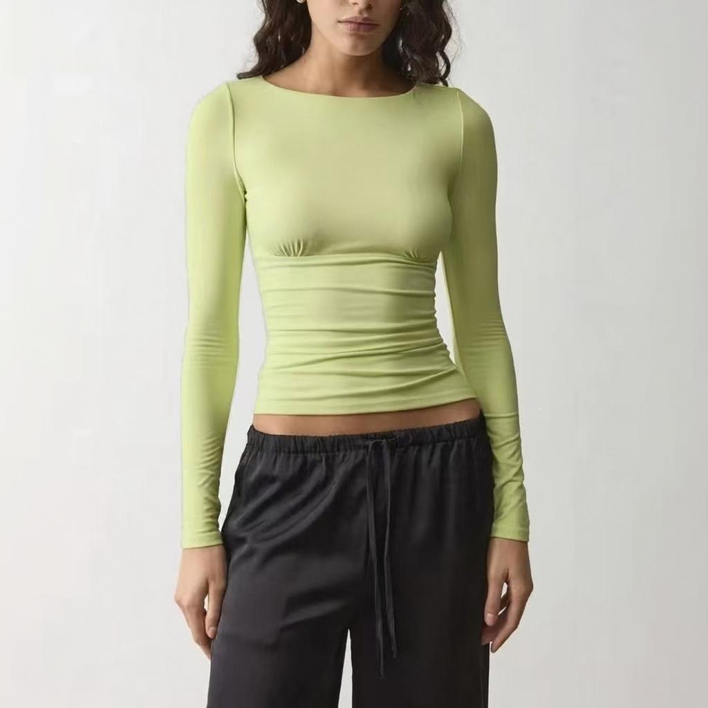 Damen Off-Shoulder Raffung Taille Slim Fit Cropped T-Shirt für Lässigen Sommer