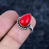 Italian Red Coral Gemstone 925 Sterling Silver Jewelry Ring Size Adjustable MM-3437