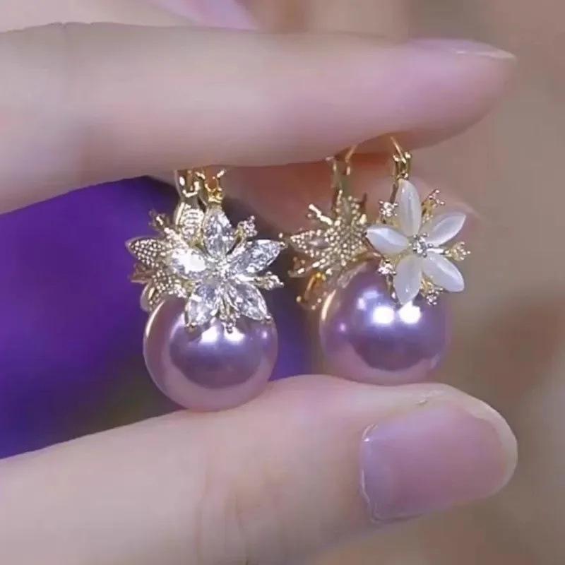 Elegant Double-Sided Rhinestone Cat s Eye Flower Earrings