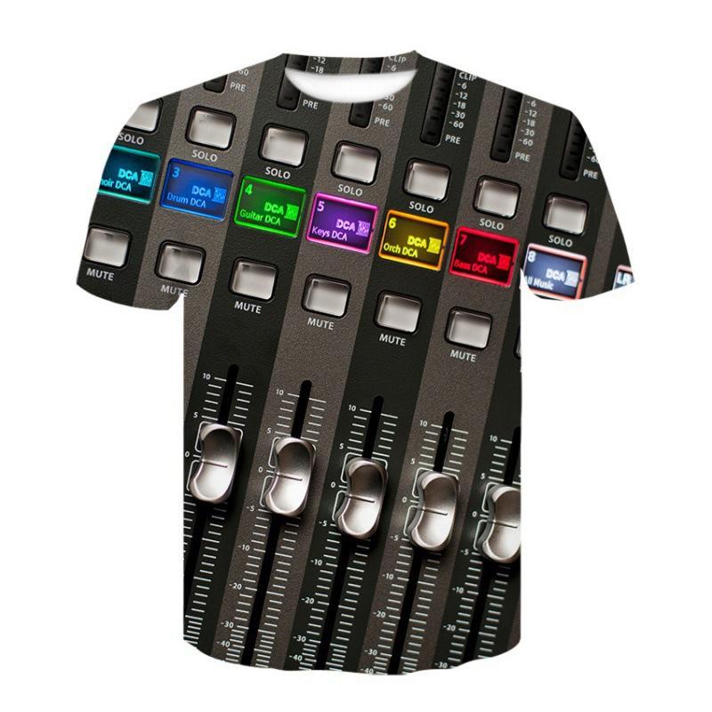 Summer Round Neck 3D Musical Instrument Print Top Fashionable Casual Short Sleeved Men's T-shirts