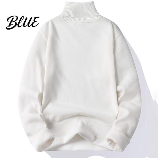 Solid Color Men Slim Fit Long Sleeve Winter Turtleneck Sweater Autumn Tight Plush Fleece Lining