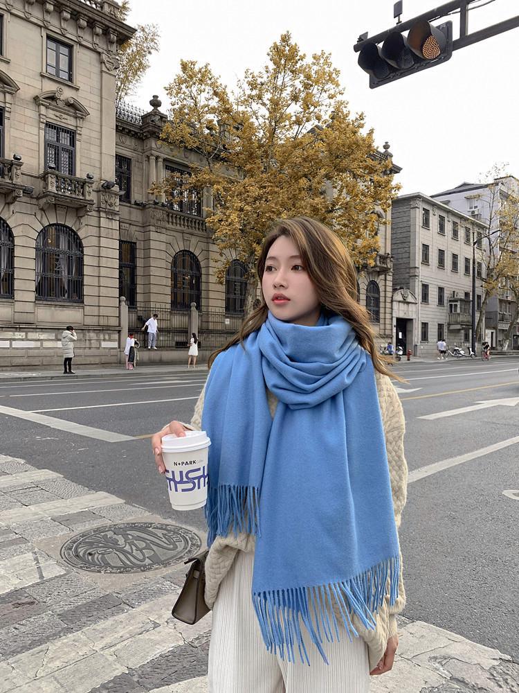 Women's Imitation Cashmere Winter Scarf - Thick Solid Color, Versatile Men's Shawl, Cashmere Wool Blend