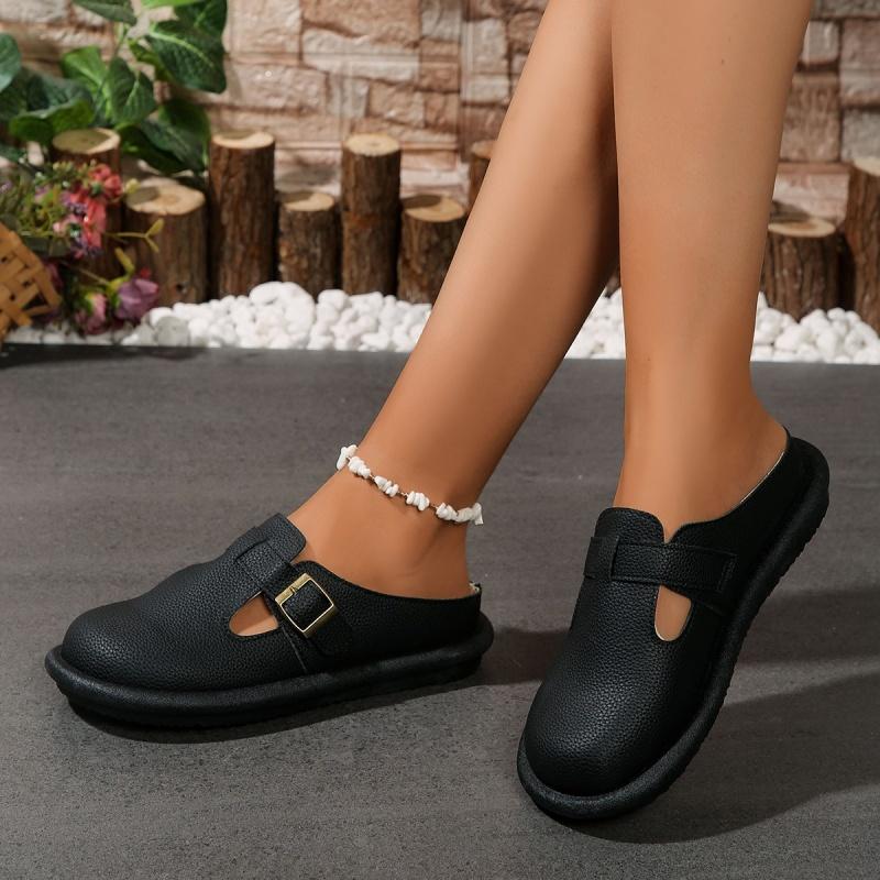 Fashion 2024 Hot Sale Shoes Female Buckle Women's Slippers Spring Autumn Closed Toe Solid Solft Sole Casual Comfortable Flat Slippers